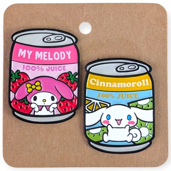 Hello Kitty Sanrio Enamel Pins: My Melody and Cinnamoroll Juice Can